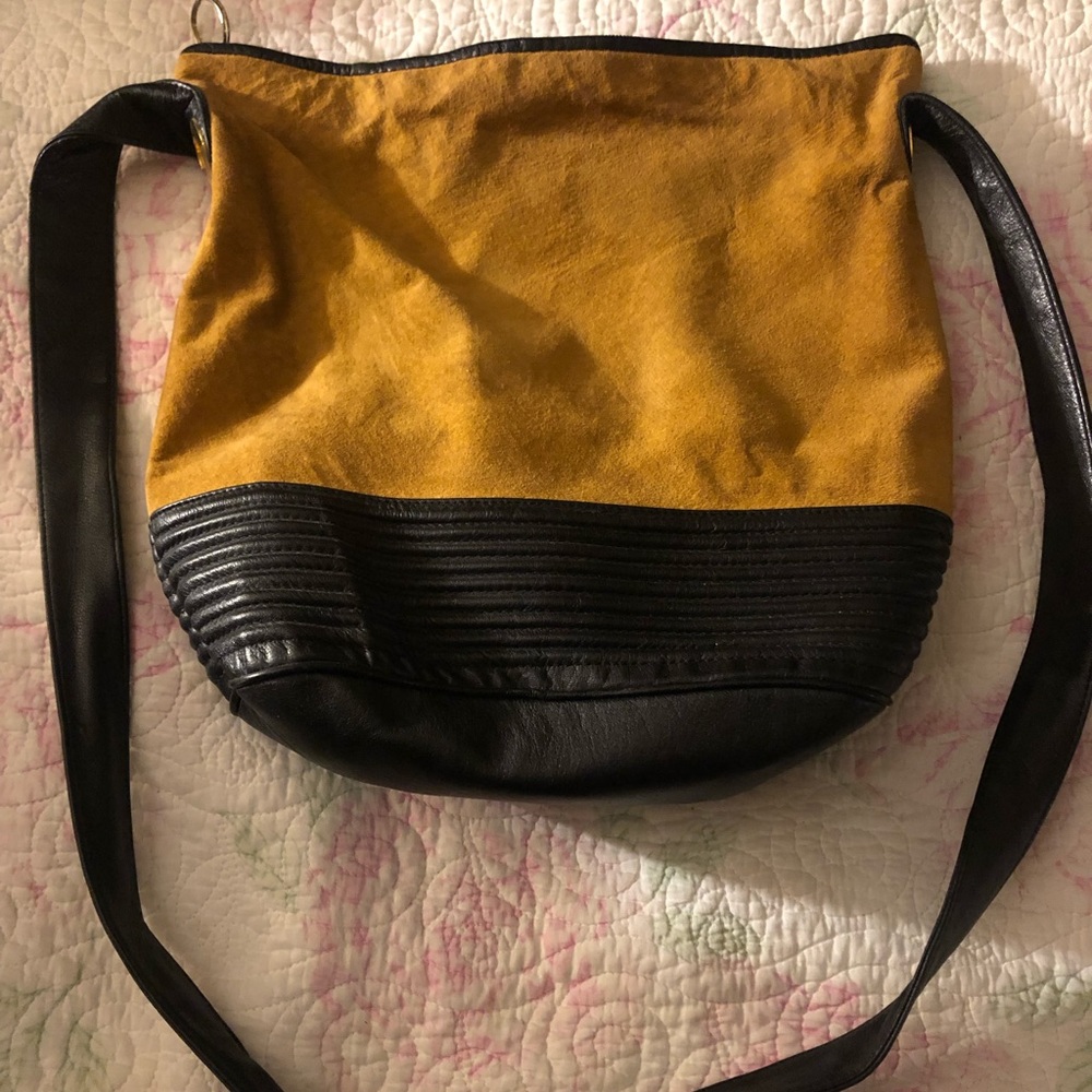 Adrienne Vittadini Black Leather Tan Suede Vintage Bag